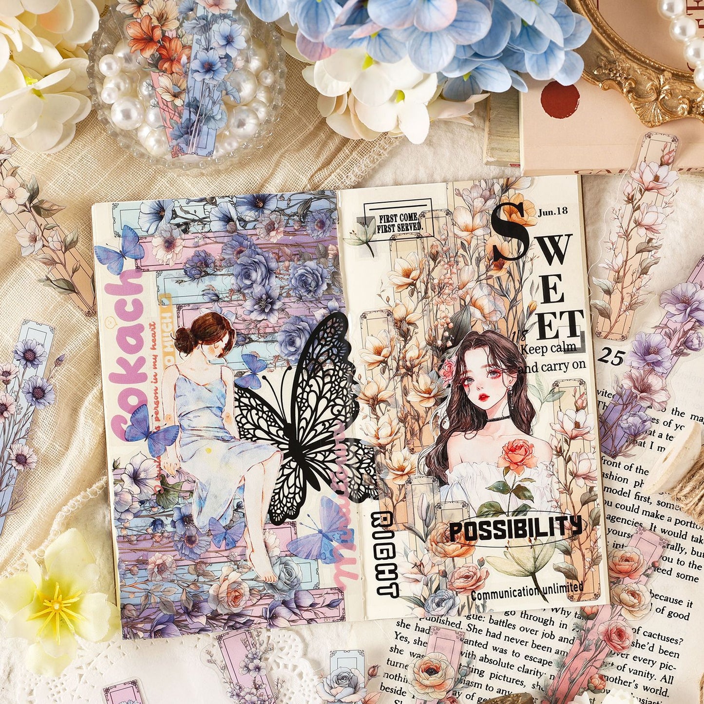 20 Pcs Floral PET Stickers CHJX