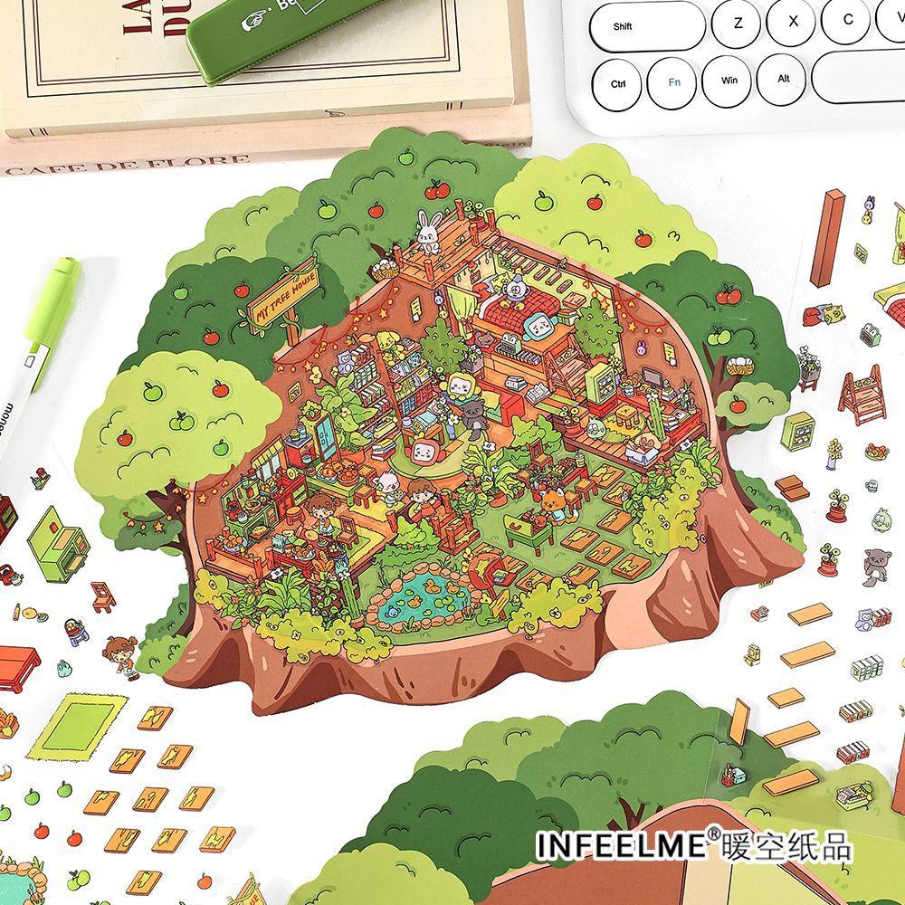 3 Sheets 3D Scene Green House PET Stickers Kit HSGZS