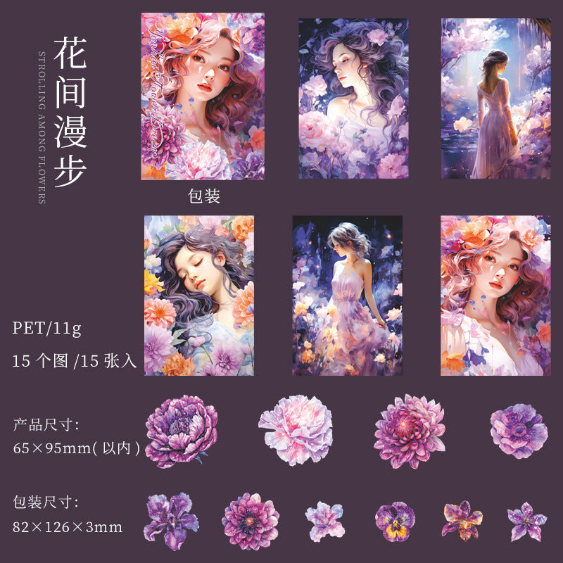 15 Pcs Holographic Girl PET Stickers YHHM