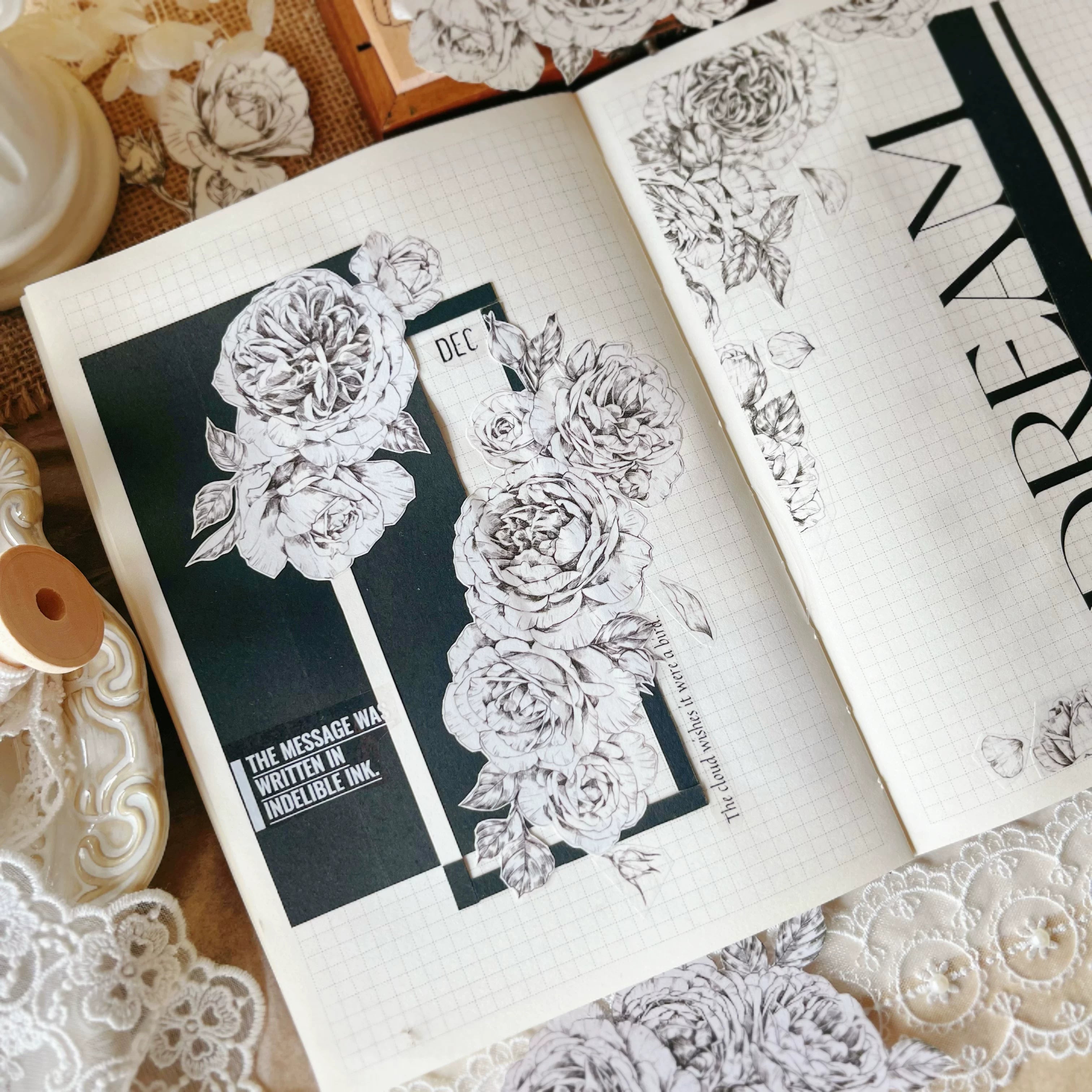 Floral Decorative Tape Rolls- Monochrome