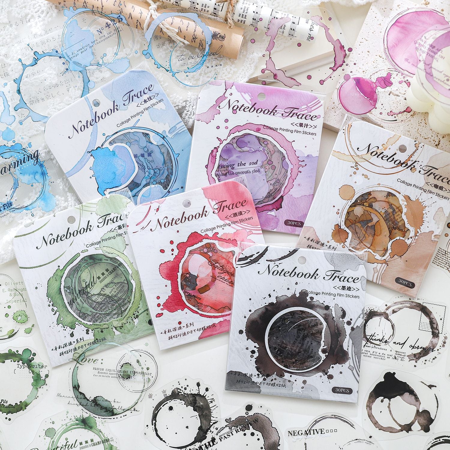 30 Pcs Beverage Stains PET Stickers SZSJ