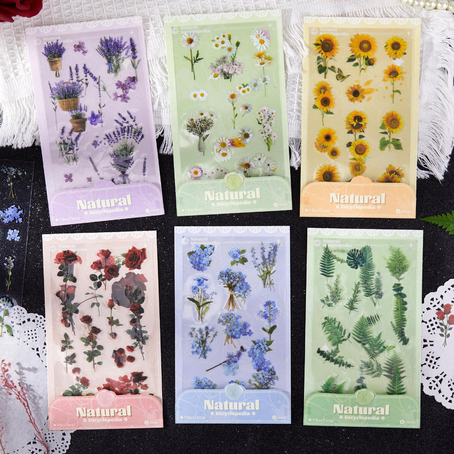 6 Shhets PET Flower Botanical Stickers ZRTJ