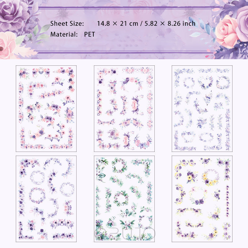 6 Sheets Flower PET Stickers HXSY