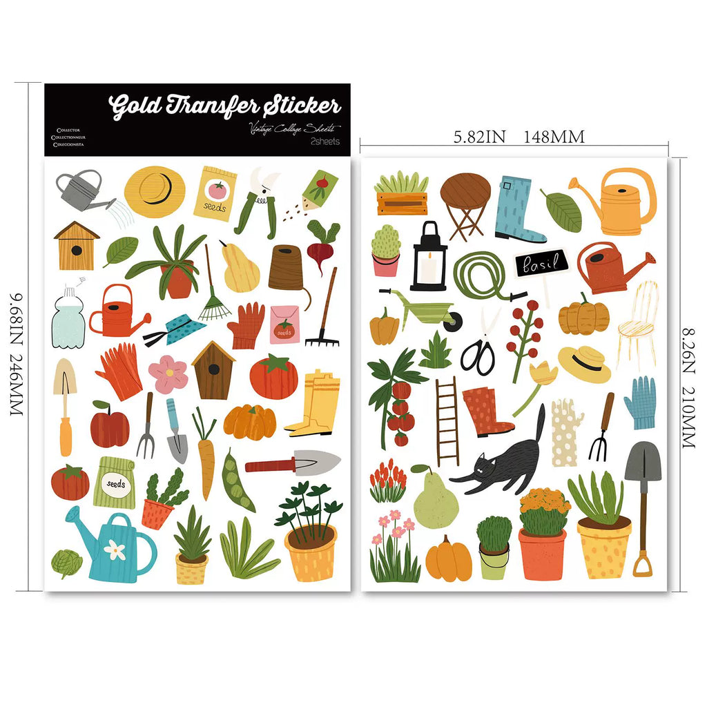 2 Sheets Waterproof Rub on Stickers - Garden