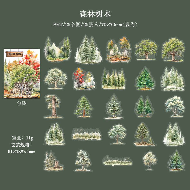 25 Pcs Forest Themed PET Stickers SLZJ