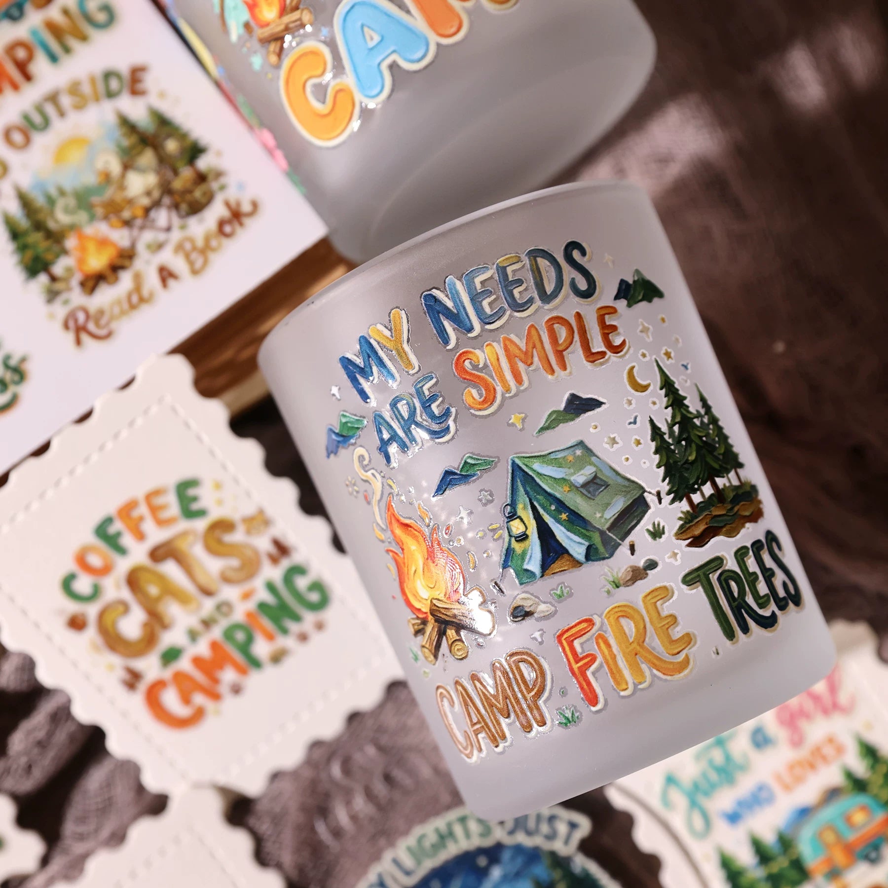 2 Sheets Waterproof Rub on Stickers - Camping