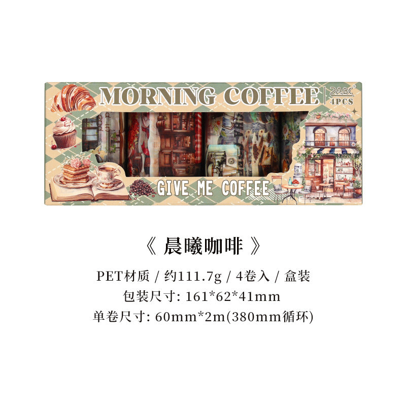 4 Rolls Pre-cut Coffee PET Stickers Tape Set JMSG