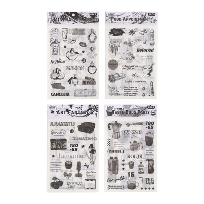 6 Sheets Black-white Scrapbook Stickers YZHB