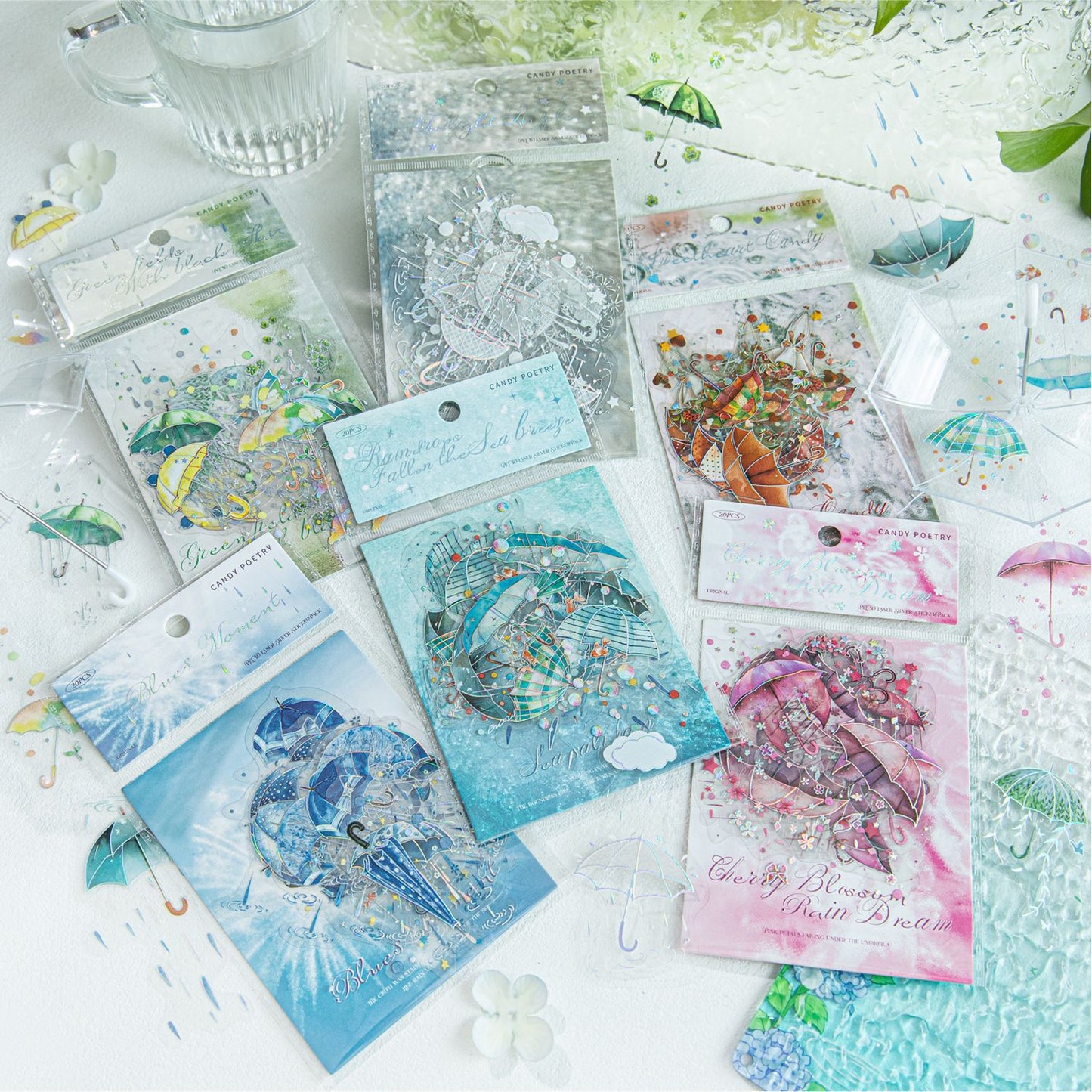 20 Pcs Umbrella Themed Stickers YJLX