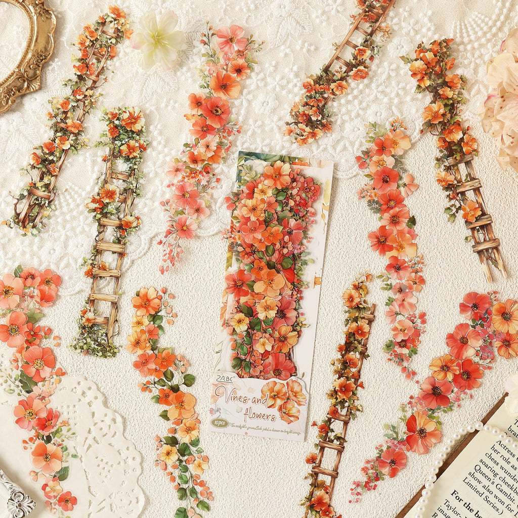 10 Pcs Flower Vine PET Stickers TQHX