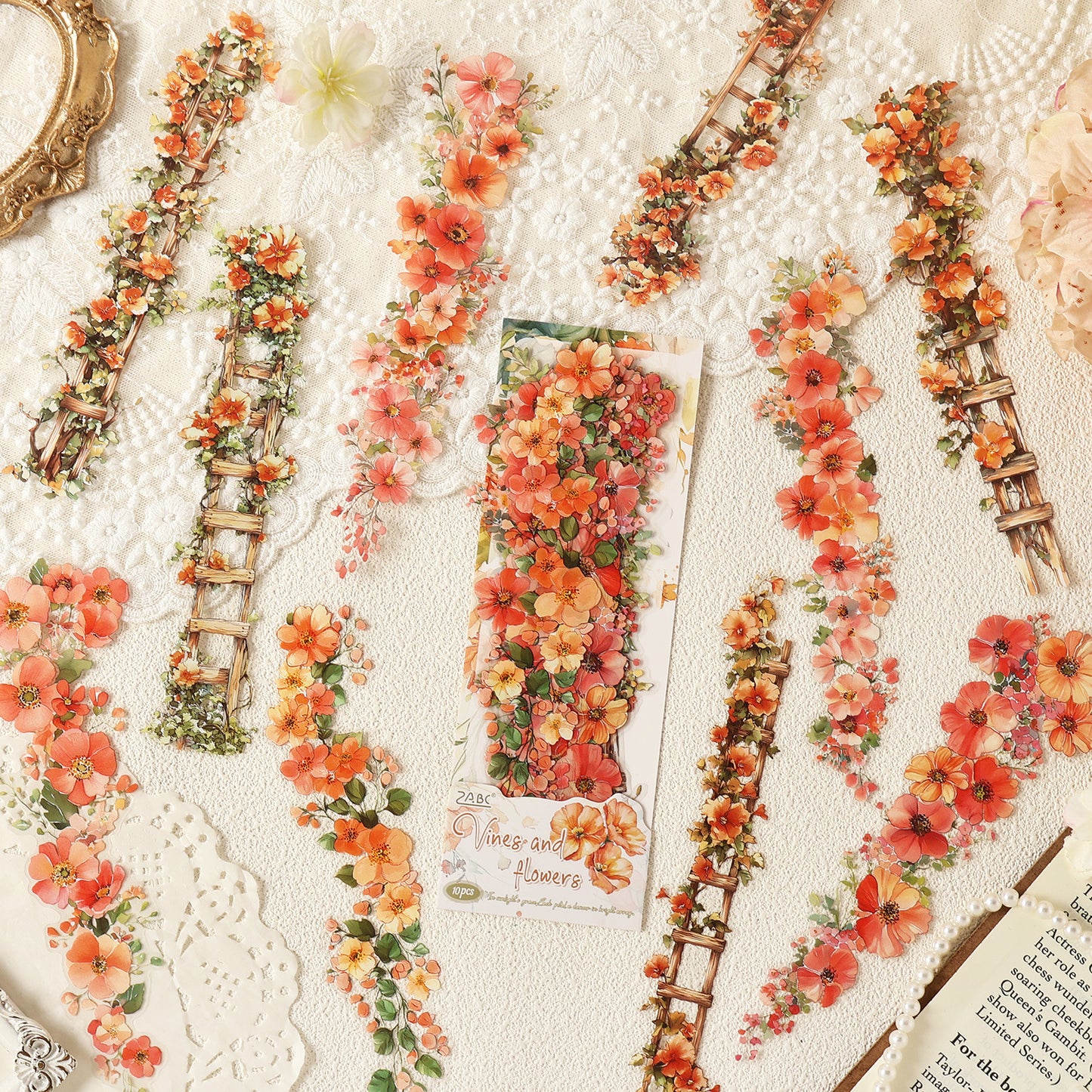 10 Pcs Flower Vine PET Stickers TQHX