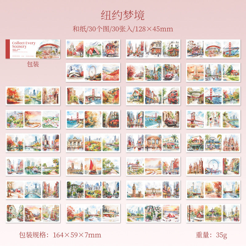 30 Pcs Travel Landscape Washi Stickers Book SJYDFJ