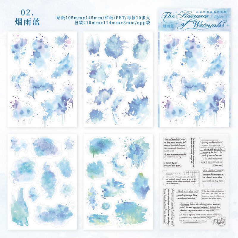 10 Sheets Watercolor PET and Washi Stickers SCLM