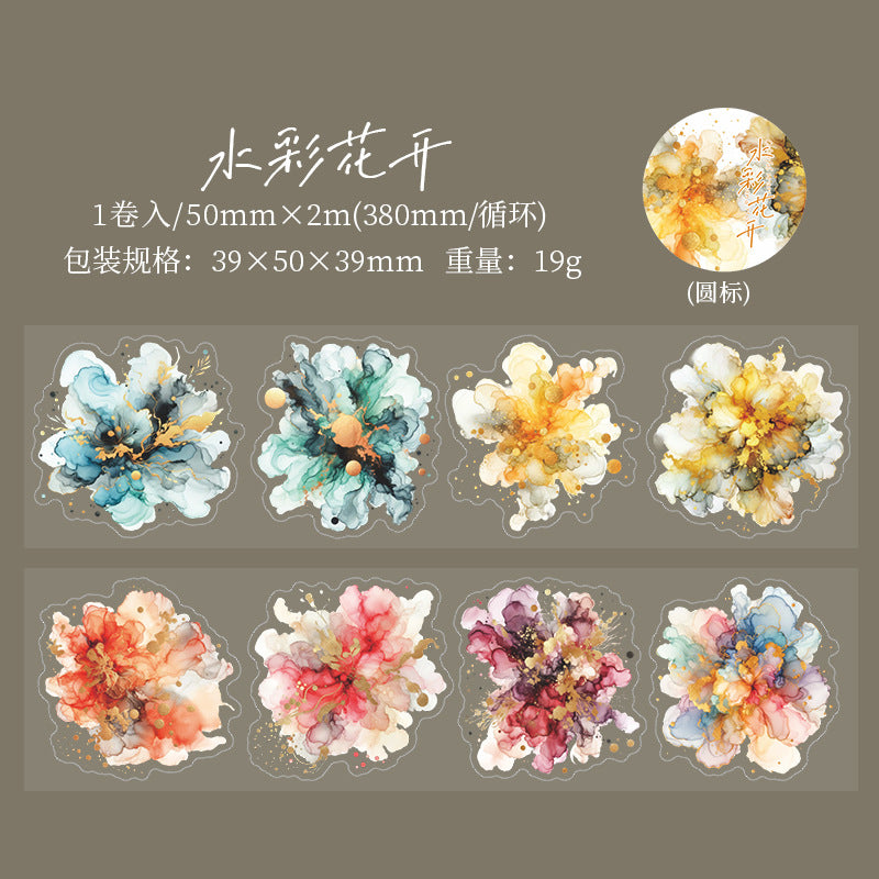 1 Roll Die-Cut Watercolor PET Stickers CRXH