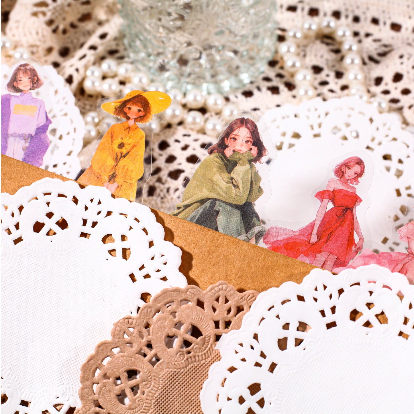 30 Pcs Lace Paper and Girl Stickers HYXL