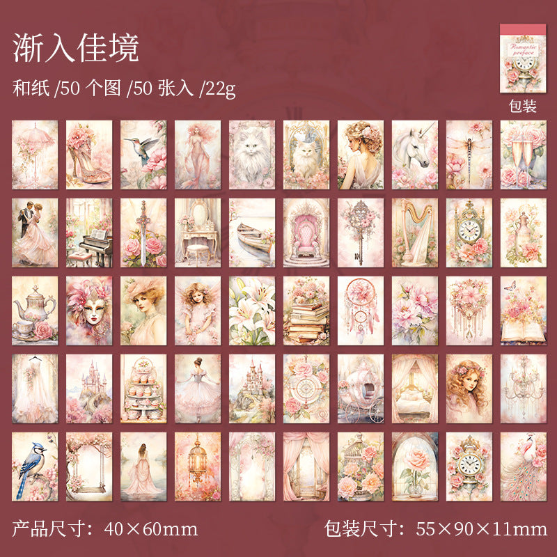 50 Pcs Vintage Washi Stickers Book LMXZ