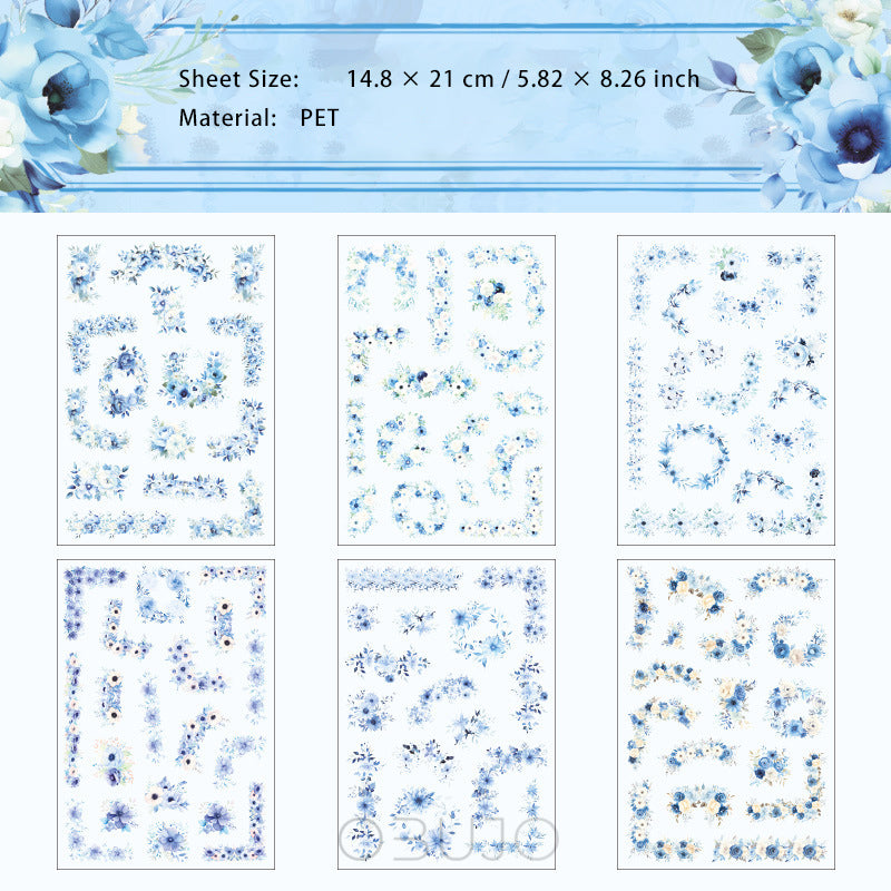 6 Sheets Flower PET Stickers HXSY