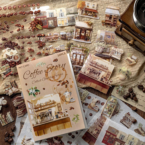 10 Sheets Coffee Butterfly Flower Stickers Book SCWR