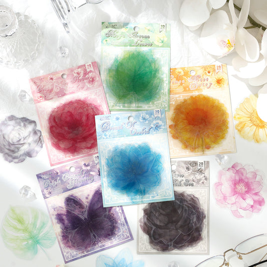 20 Pcs Watercolor Flower PET Stickers RQHS