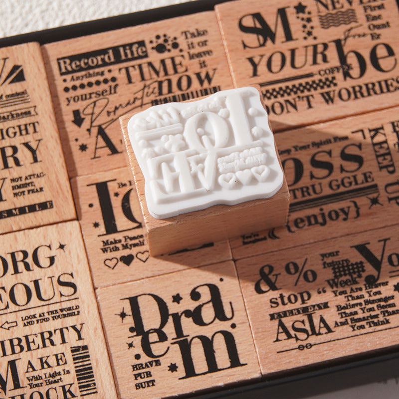 8 Pcs Words Theme Wooden Stamp Set MYYH