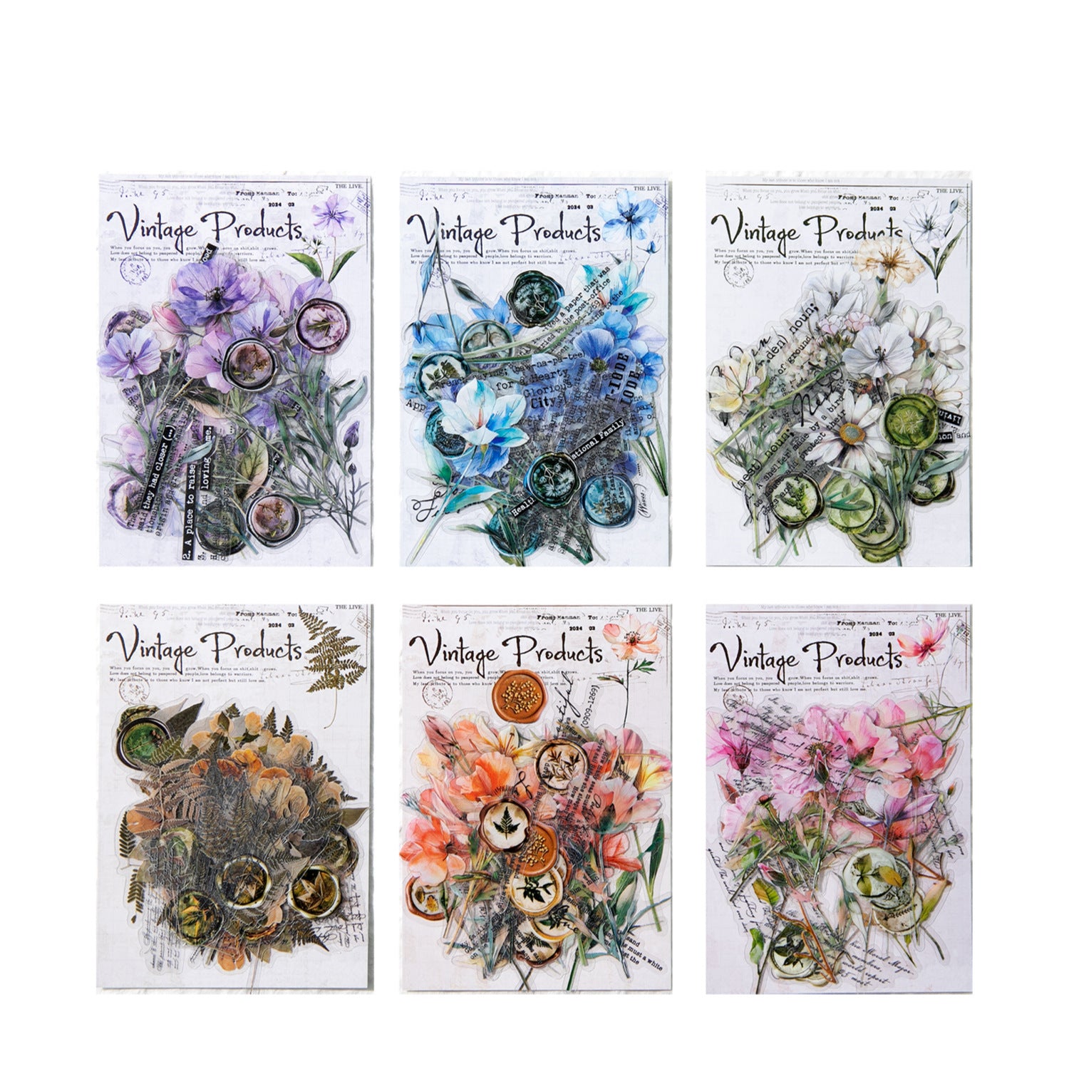 40 Pcs Pressed Flower and Wax Seal PET Stickers LMYZ