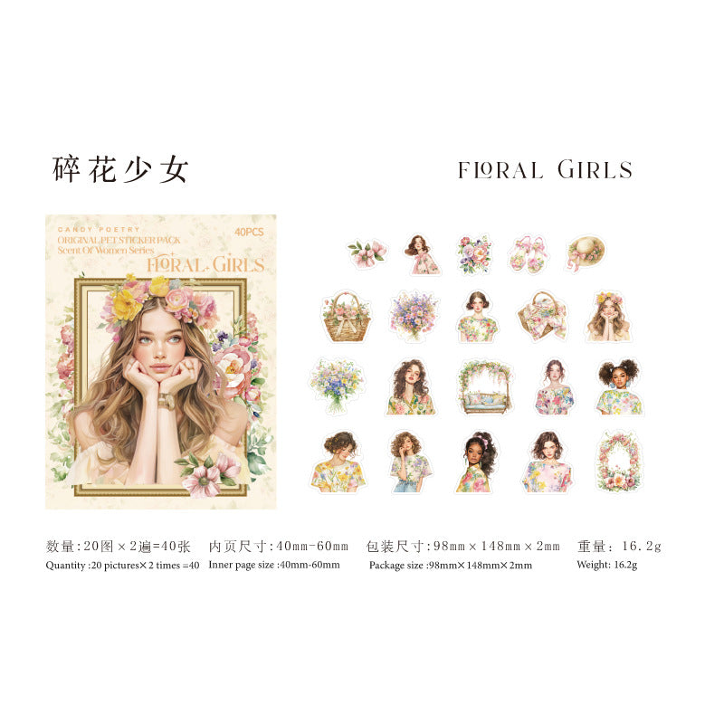40 Pcs PET Garden ang Girl PET Stickers WXSNR