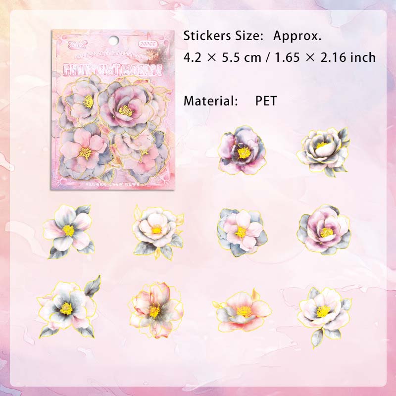 20 Pcs Glitter Flower PET Stickers LJHX