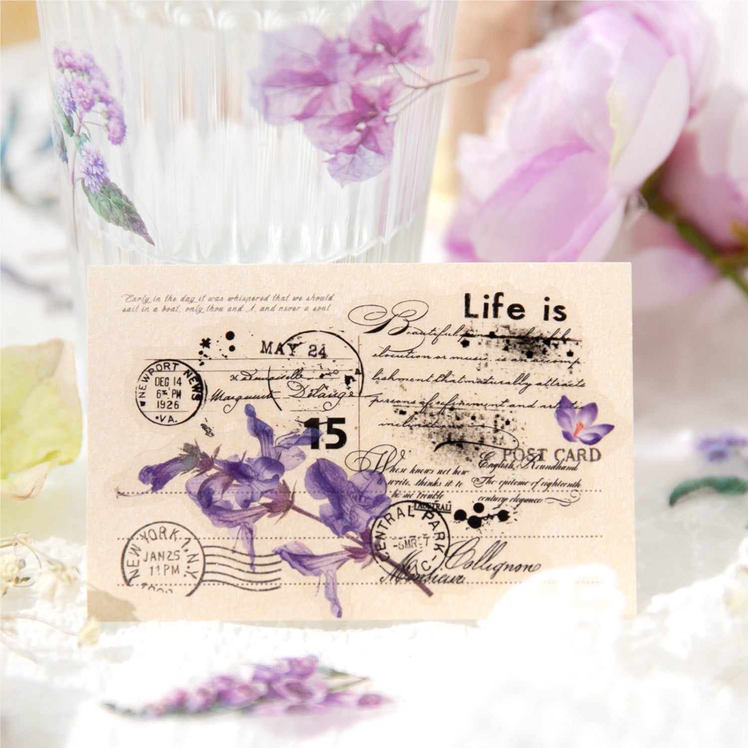 50 Sheets Flower Leaf PET Stickers Book CYJJLM