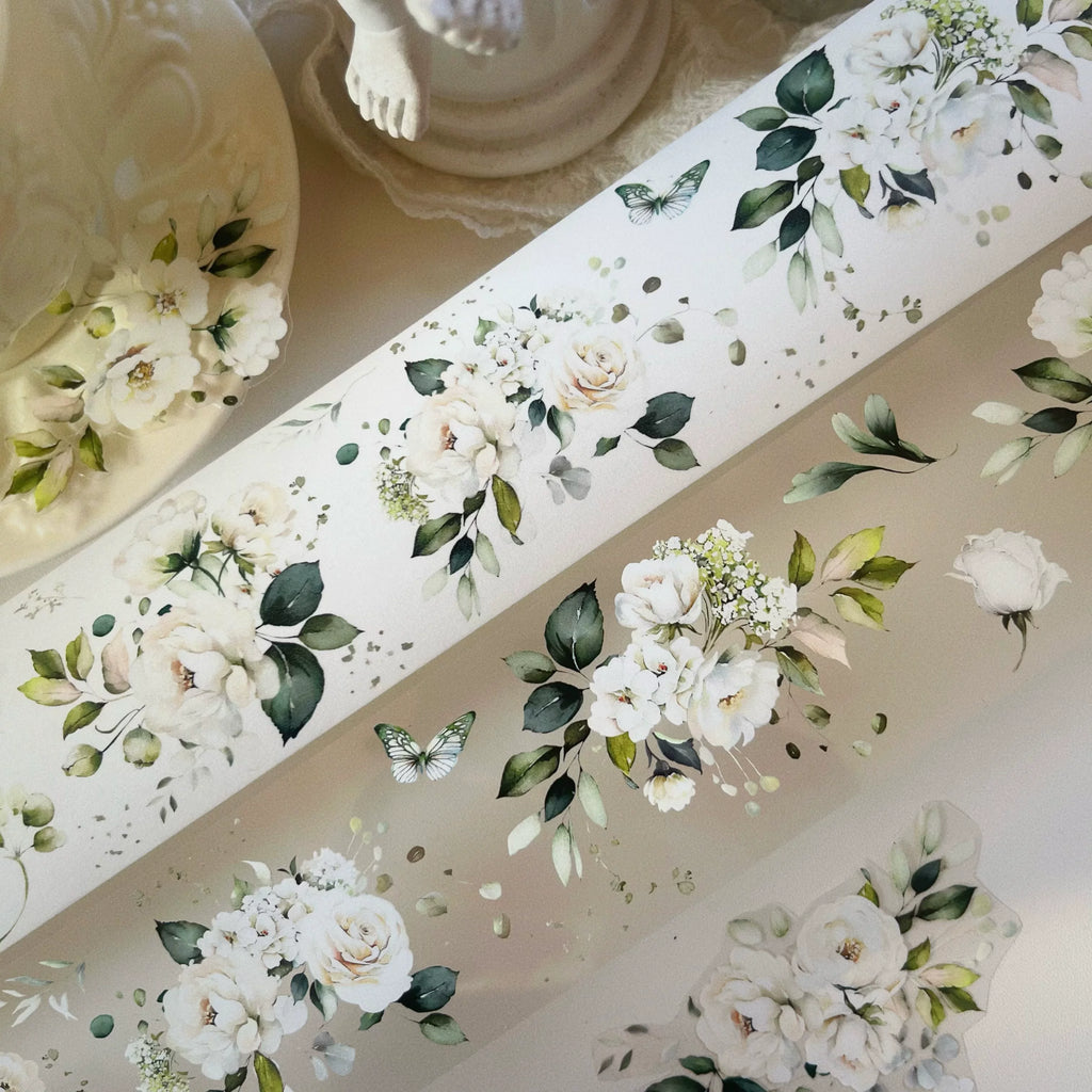 Floral Decorative Tape Rolls- White Hymn