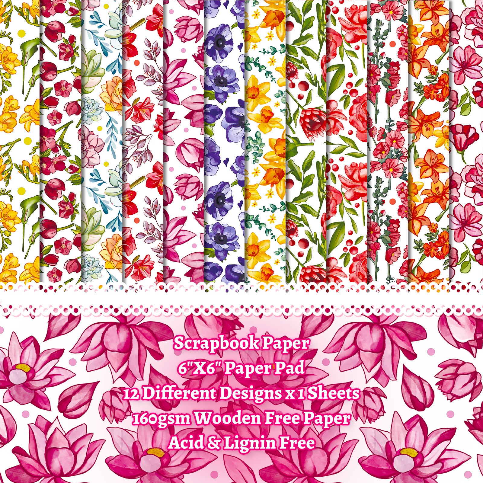 6 inch Flower Scrapbook Paper Pad PA270