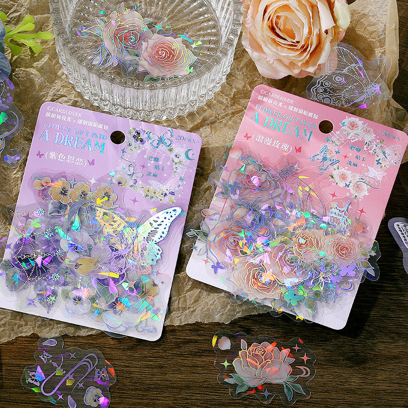 20 Pcs Holographic Flower and Butterfly PET Stickers HLRM