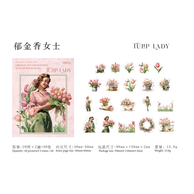 40 Pcs PET Garden ang Girl PET Stickers WXSNR
