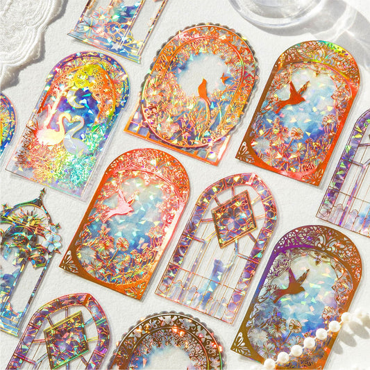 10 Pcs Glitter Windows PET Stickers QGTC