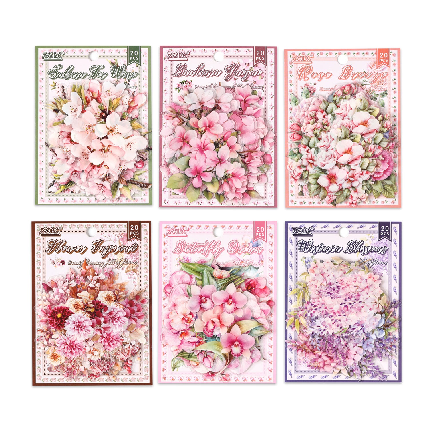 20 Pcs Pink Flower PET Stickers HMJJ