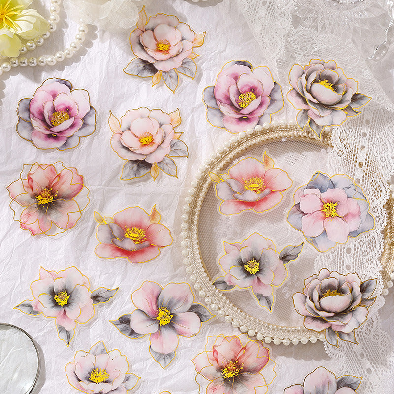 20 Pcs Glitter Flower PET Stickers LJHX