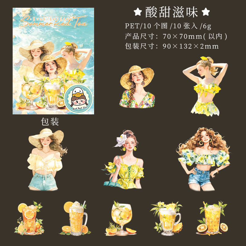 10 Pcs Swim Girl and Drink Stickers XRBC