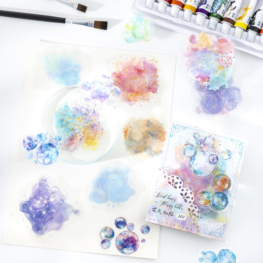 20 Pcs Watercolor Bubble PET Stickers HCPY