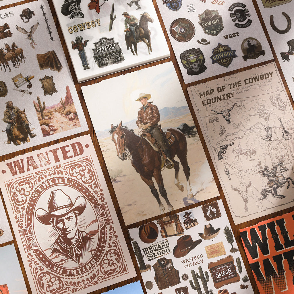 50 Sheets Cow Boy Themed Stickers Book XBNZ