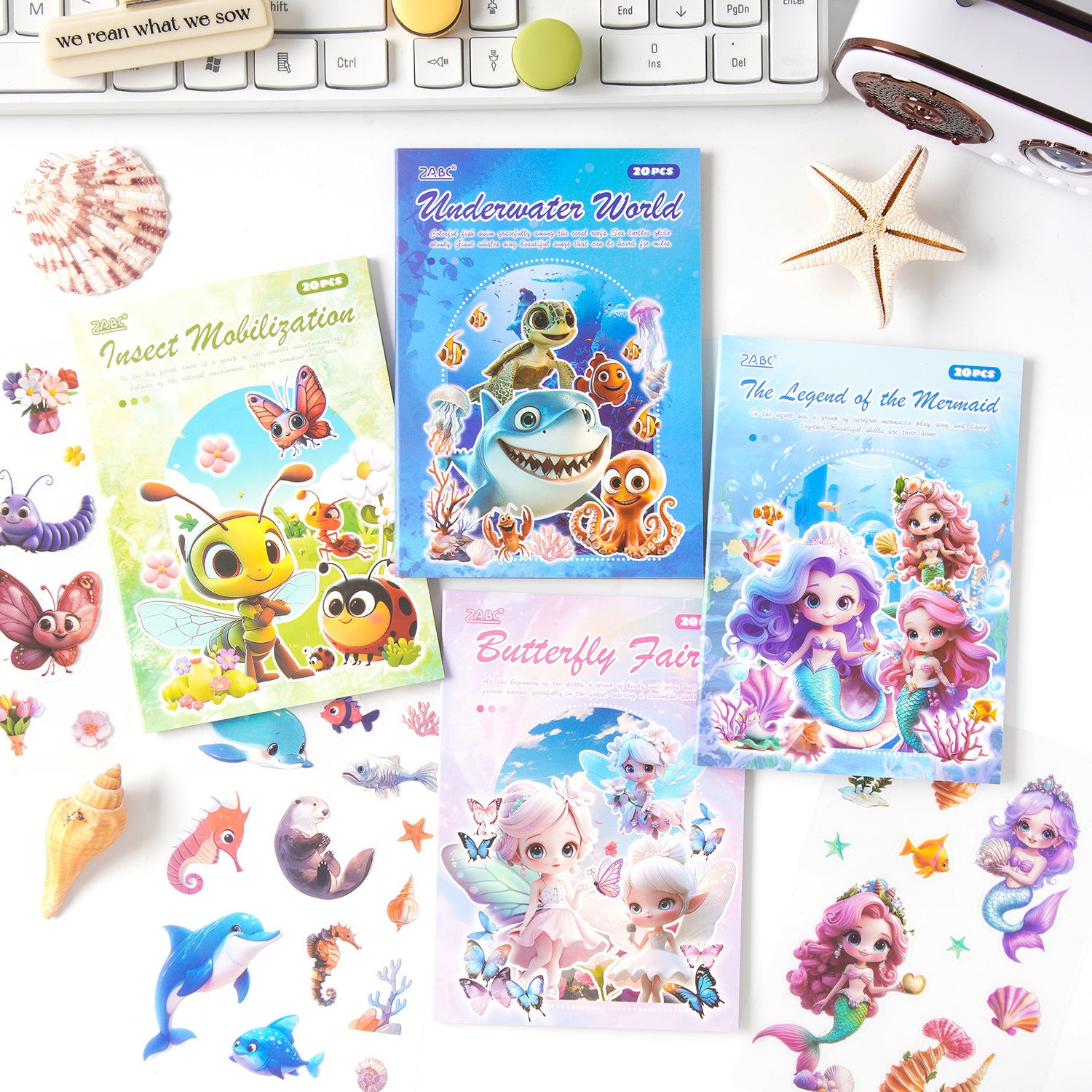 20 Sheets Undersea Animal Stickers Book WXSW