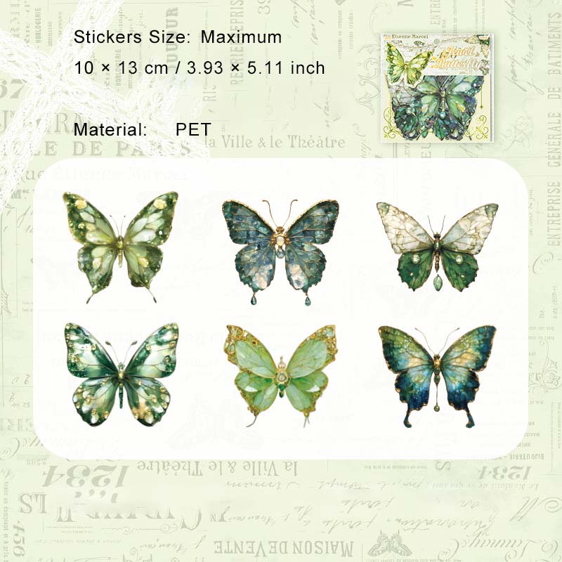 6 Pcs Glitter Butterfly PET Stickers DYJH