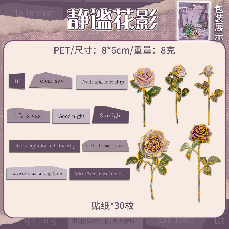 30 Pcs Rose and Word PET Stickers GJMG