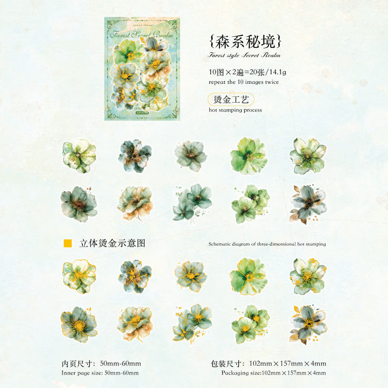 20 Pcs Gliter Flower Stickers FHZS