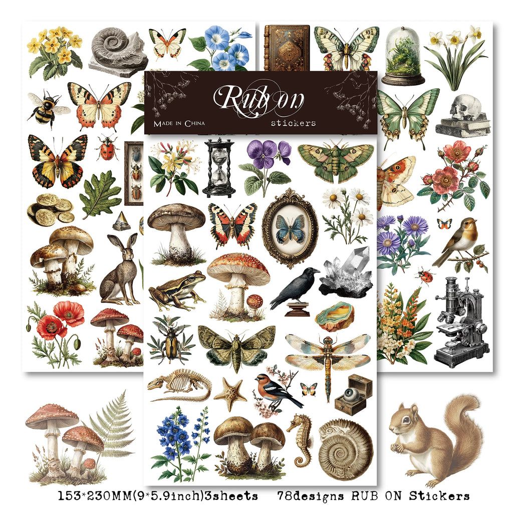 3 Sheets Rub on Stickers - Vintage Woodland