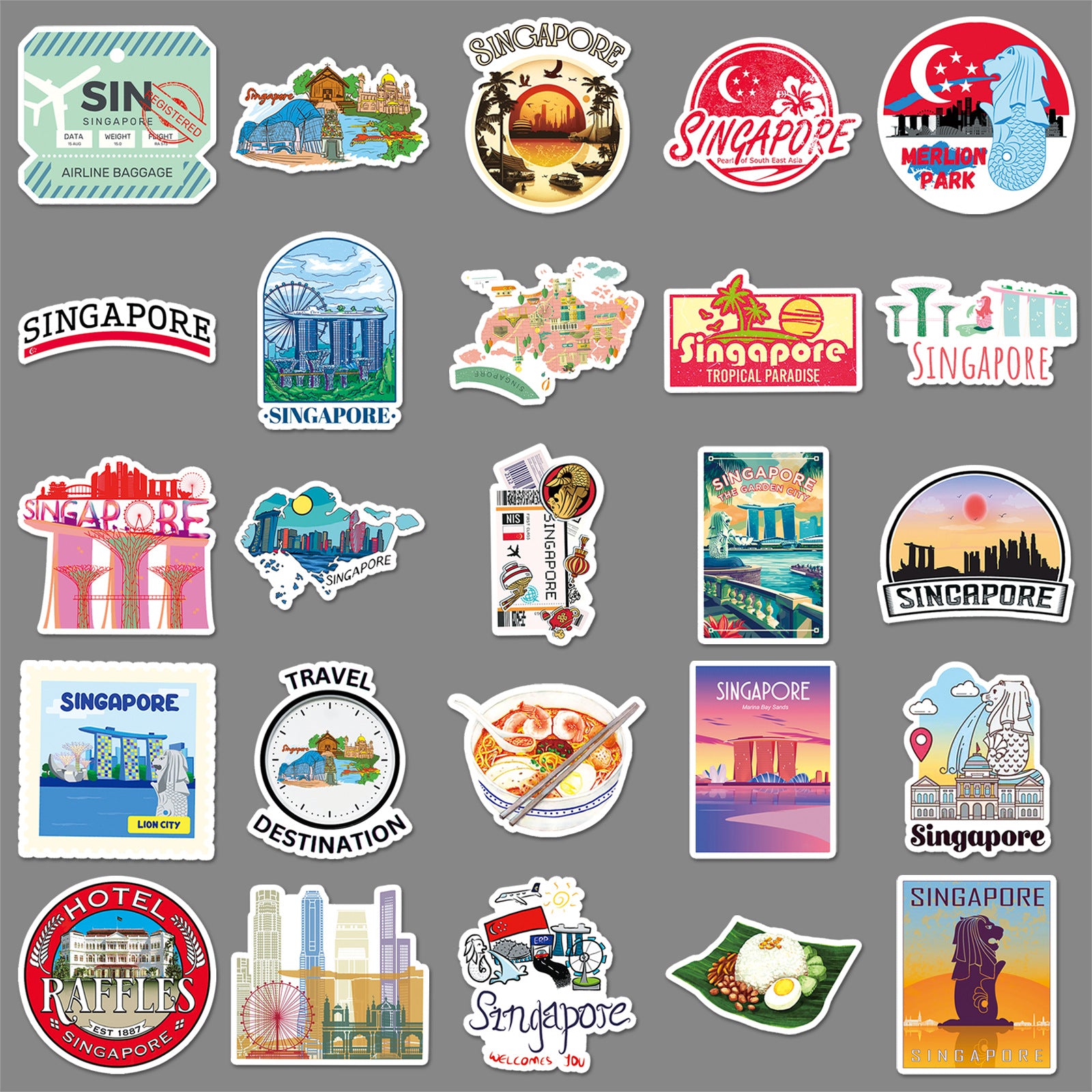 50Pcs Singapore Travel Vinyl Stickers TRV13