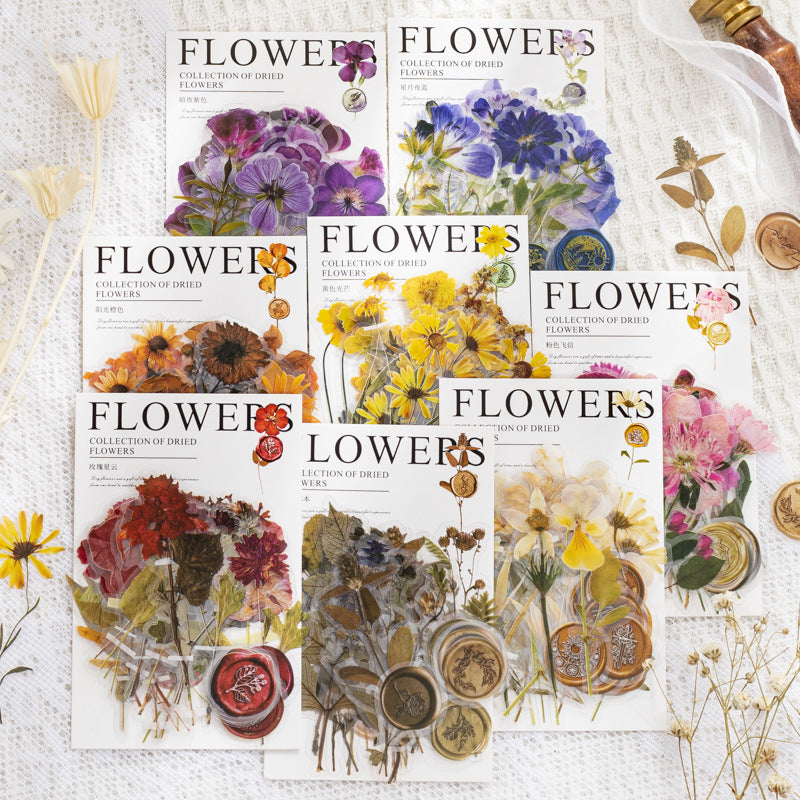 40 Pcs Vintage Pressed Flower Wax Seal Stickers- Yellow
