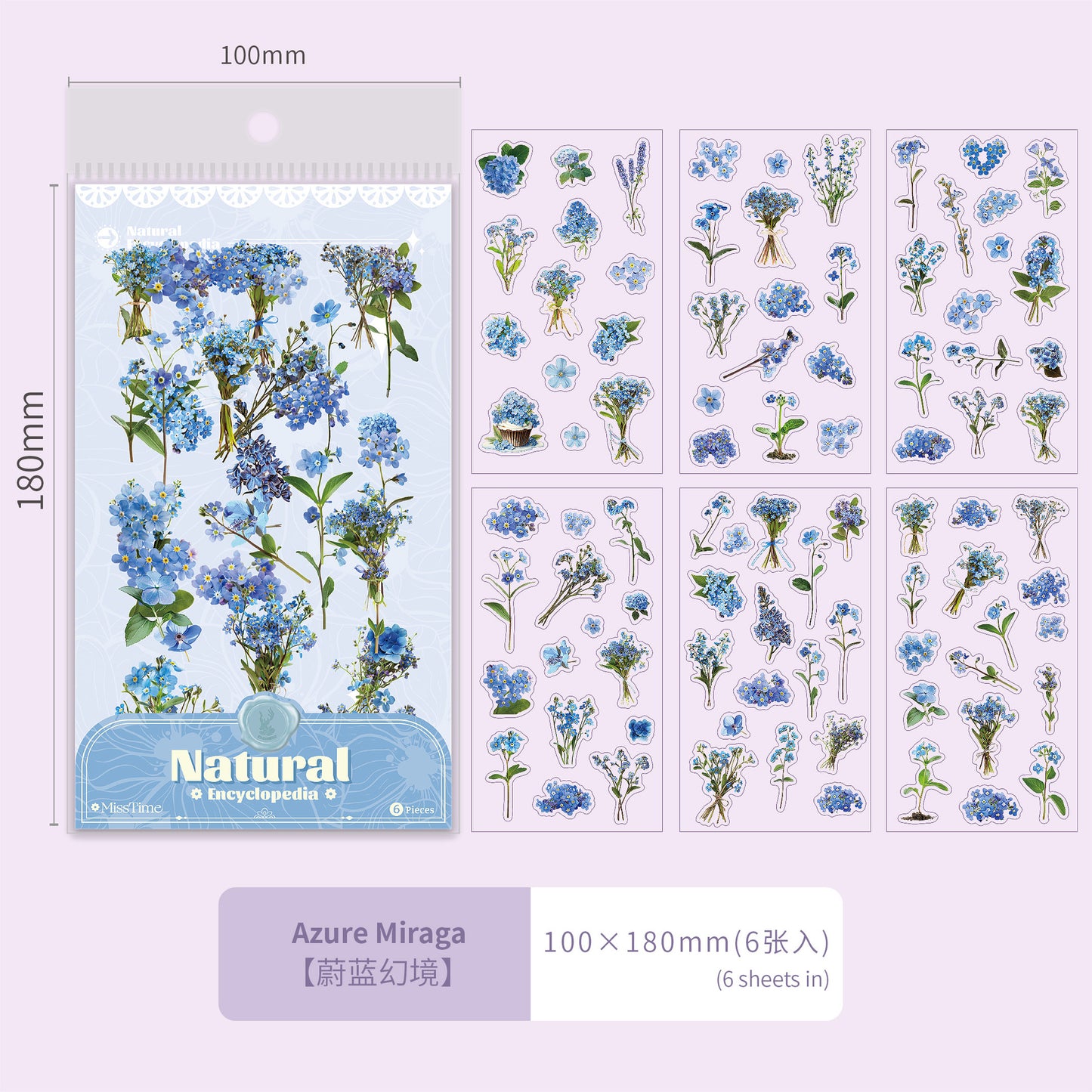 6 Shhets PET Flower Botanical Stickers ZRTJ