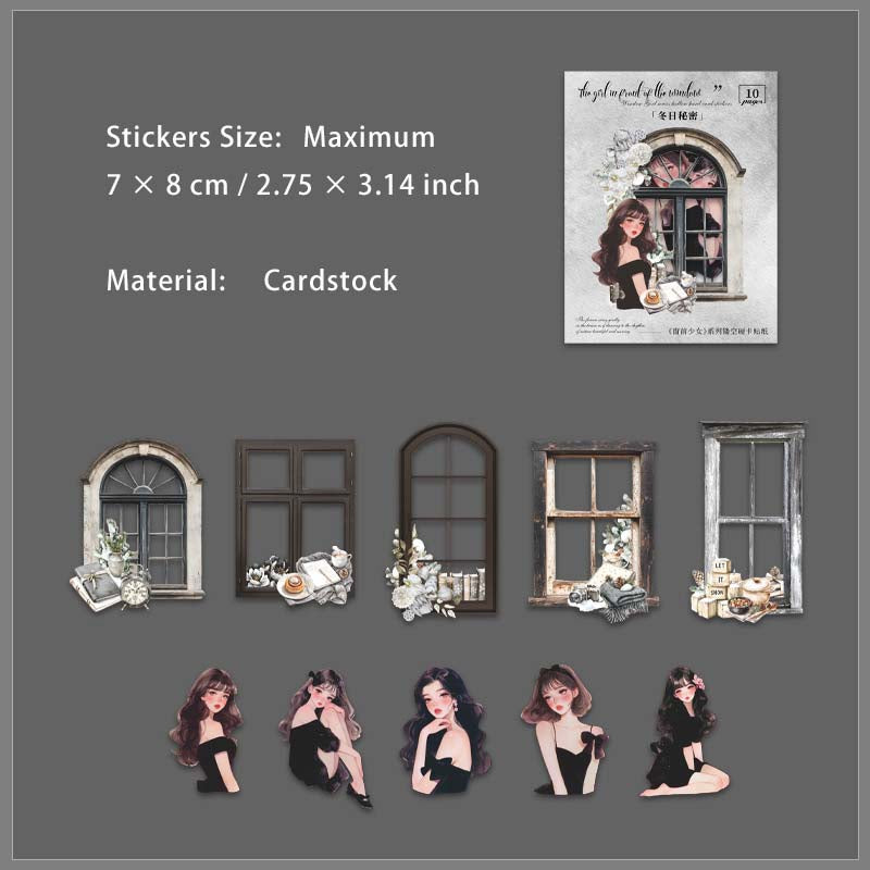 10 Pcs Window Girl Cardstock Stickers CQSN