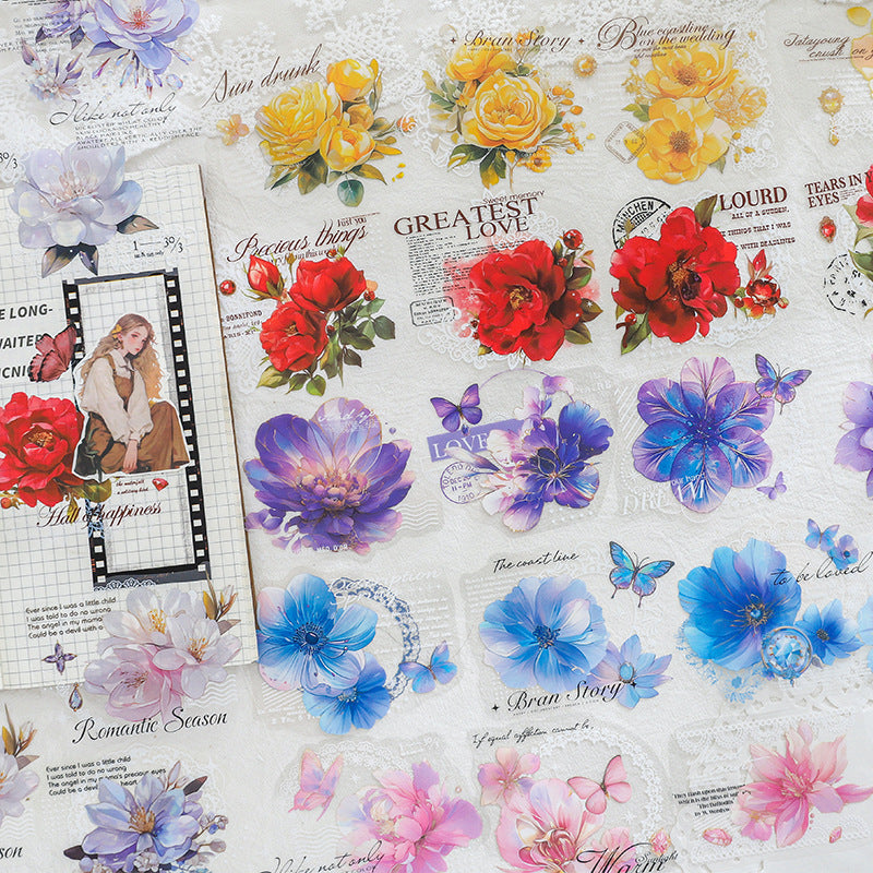 10 Pcs Watercolor Flower PET Stickers FHYY