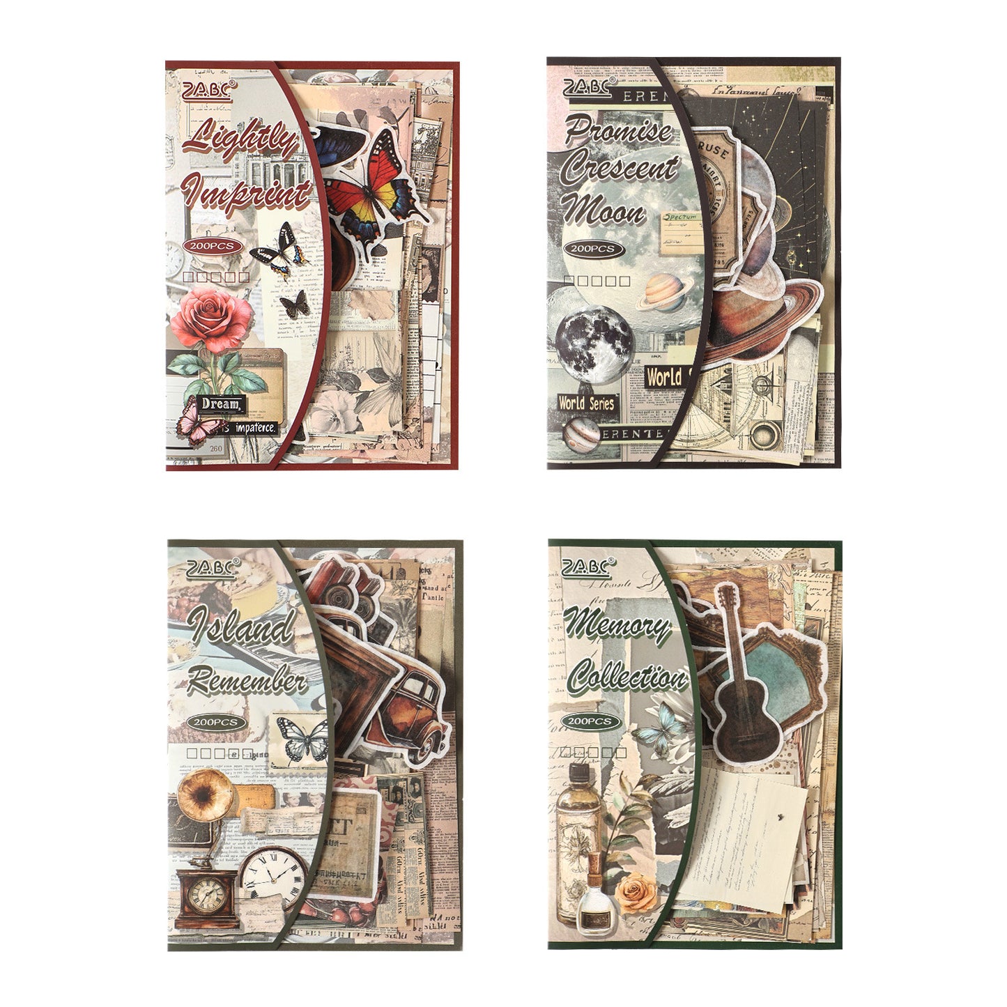 200 Pcs Vintage Junk Journal Stickers and Paper Kit for Starter YXMX