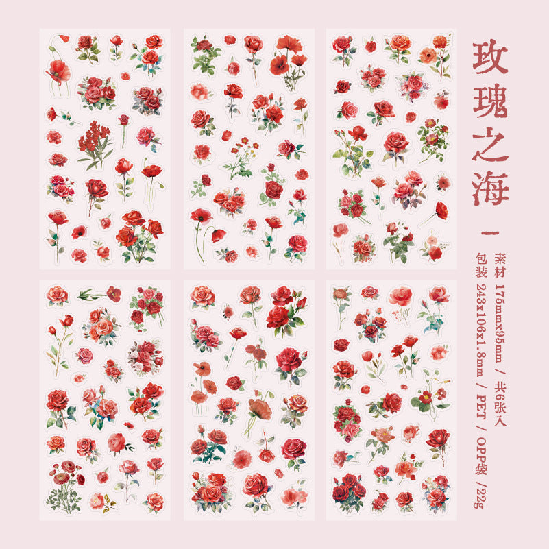 6 Sheets PET Flower Stickers HYCT